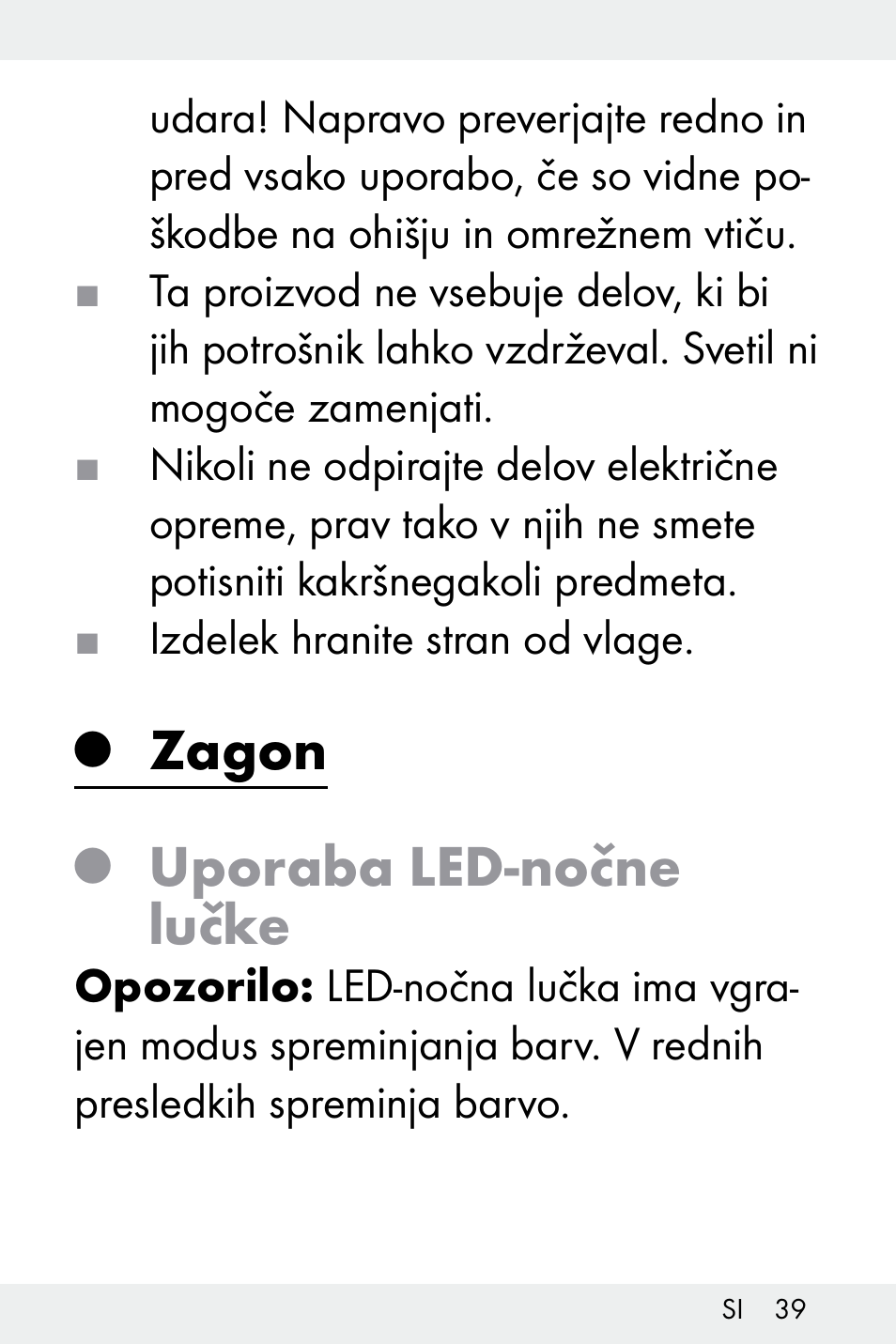 Zagon, Uporaba led-nočne lučke | Livarno Z31499A-BS User Manual | Page 39 / 74