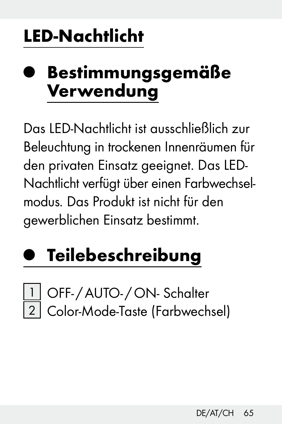 Led-nachtlicht, Bestimmungsgemäße verwendung, Teilebeschreibung | Livarno Z31499A-BS User Manual | Page 65 / 74