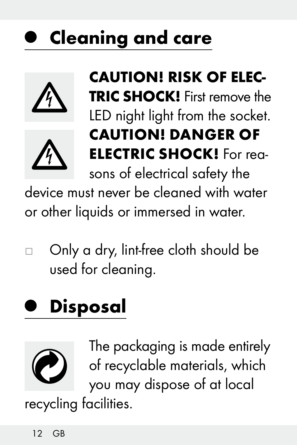 Cleaning and care, Disposal | Livarno Z31499B-BS User Manual | Page 12 / 75