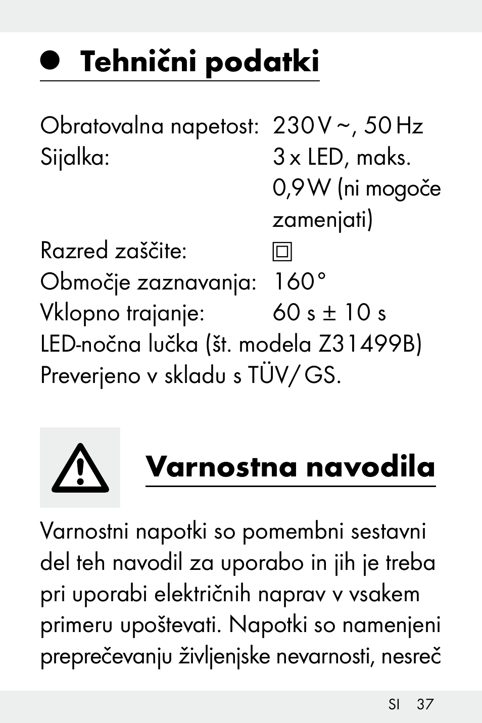 Tehnični podatki, Varnostna navodila | Livarno Z31499B-BS User Manual | Page 37 / 75