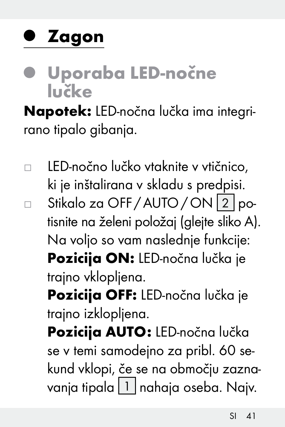 Zagon, Uporaba led-nočne lučke | Livarno Z31499B-BS User Manual | Page 41 / 75