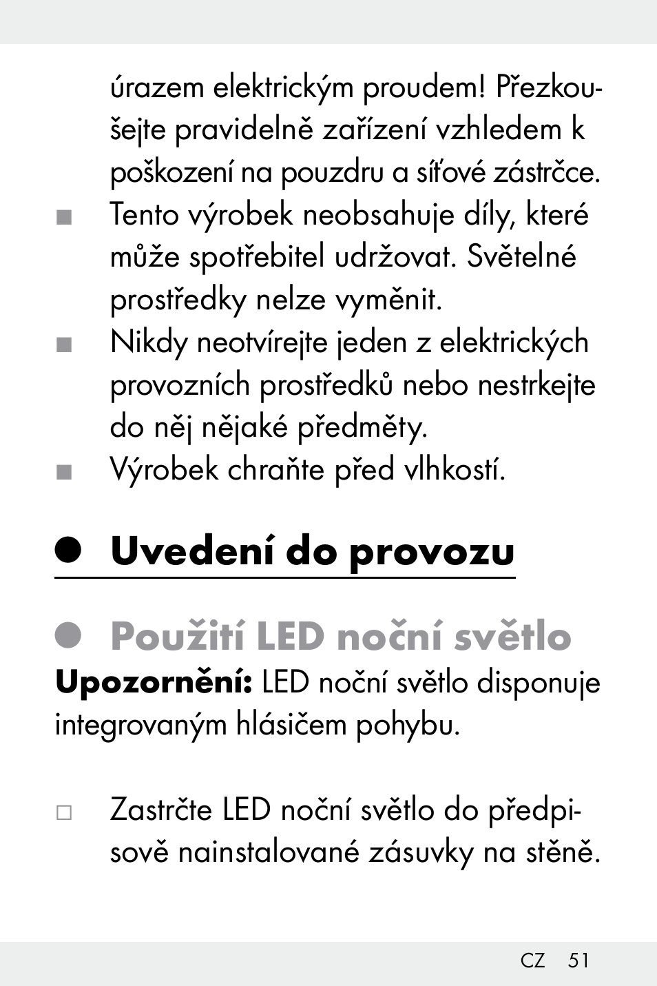 Uvedení do provozu, Použití led noční světlo | Livarno Z31499B-BS User Manual | Page 51 / 75