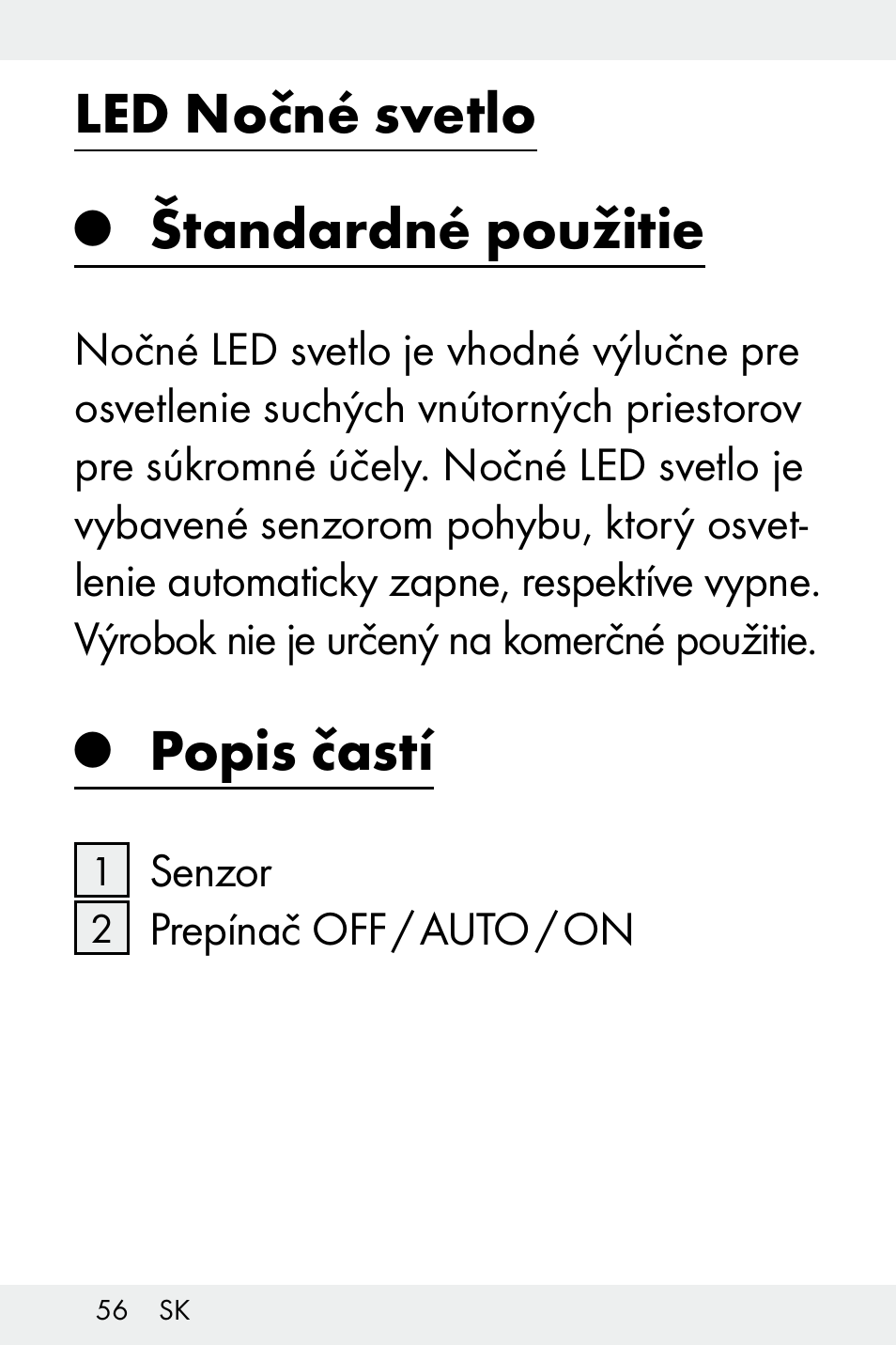 Led nočné svetlo, Štandardné použitie, Popis častí | Livarno Z31499B-BS User Manual | Page 56 / 75