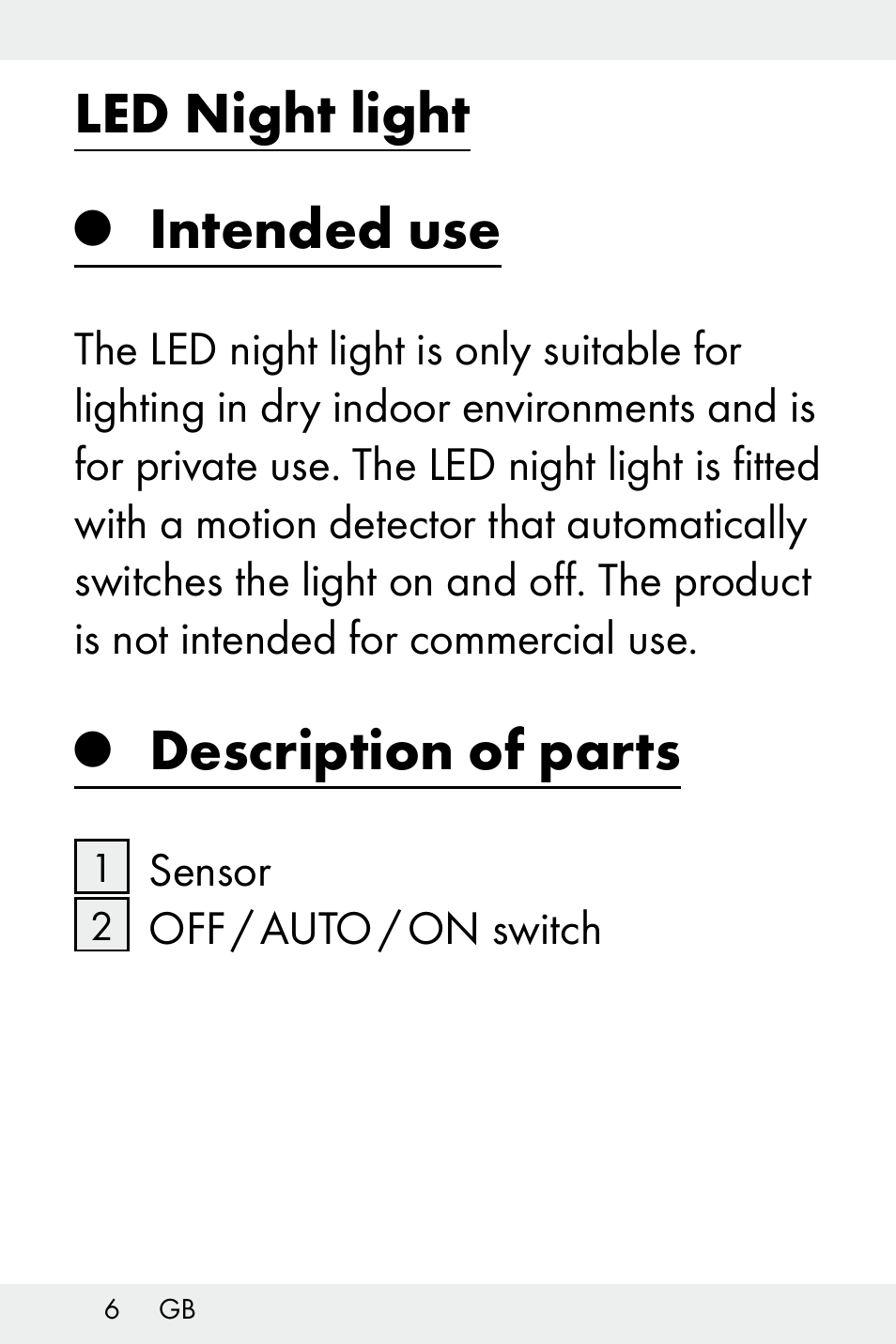 Led night light, Intended use, Description of parts | Livarno Z31499B-BS User Manual | Page 6 / 75