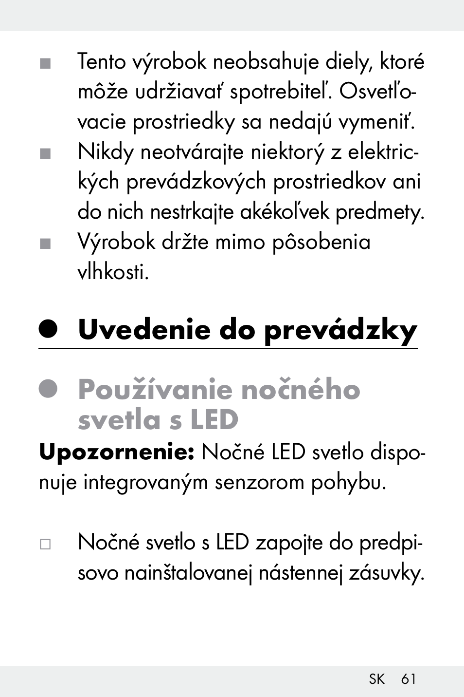 Uvedenie do prevádzky, Používanie nočného svetla s led | Livarno Z31499B-BS User Manual | Page 61 / 75