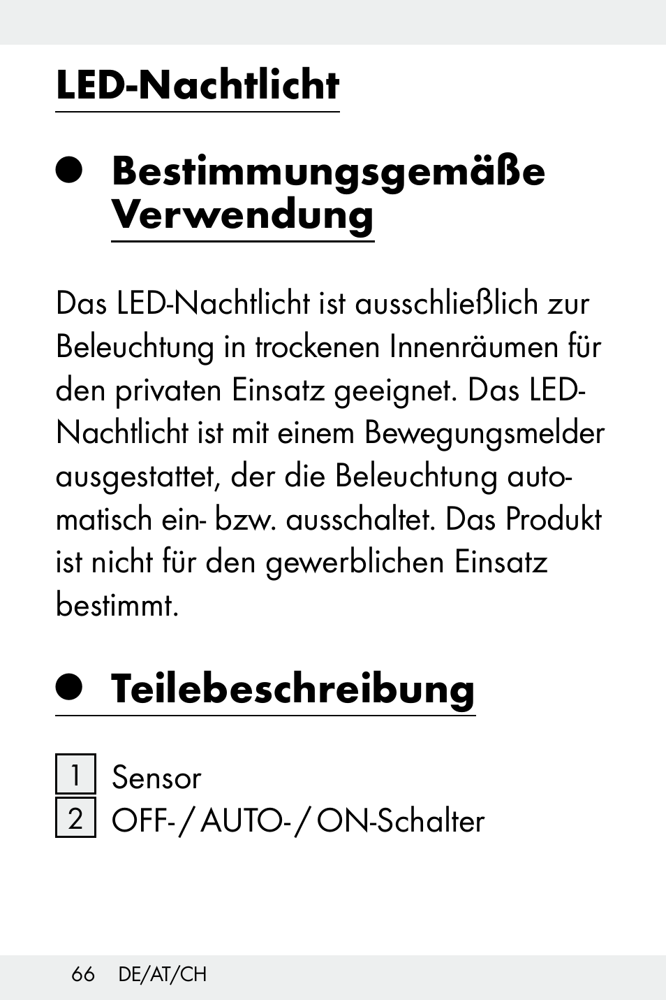 Led-nachtlicht, Bestimmungsgemäße verwendung, Teilebeschreibung | Livarno Z31499B-BS User Manual | Page 66 / 75