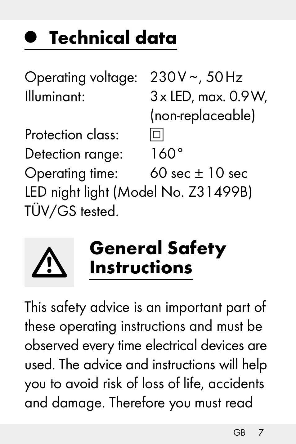 Technical data, General safety instructions | Livarno Z31499B-BS User Manual | Page 7 / 75