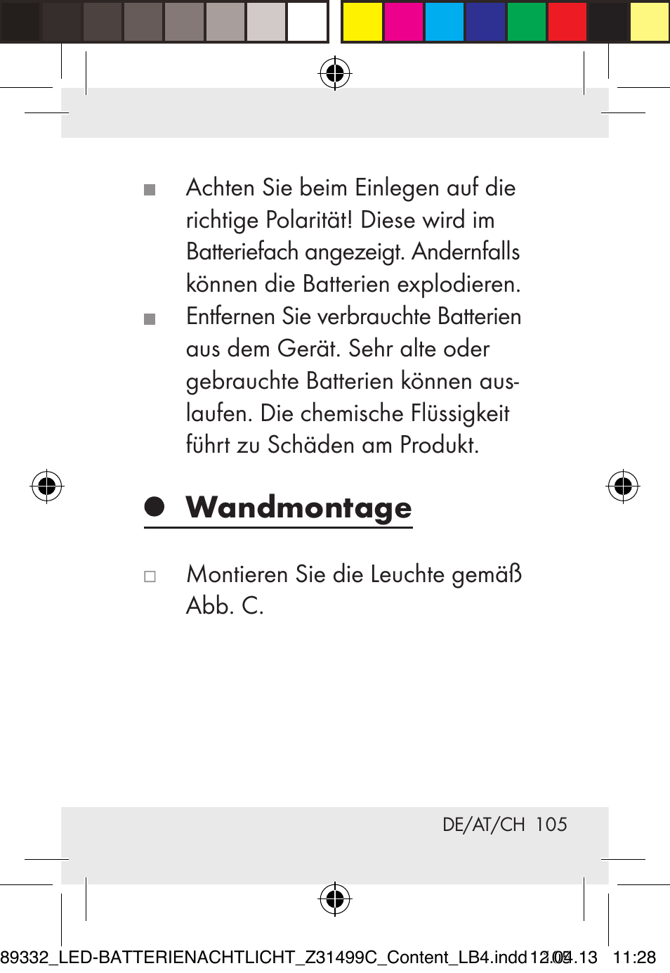 Wandmontage | Livarno Z31499C User Manual | Page 105 / 111