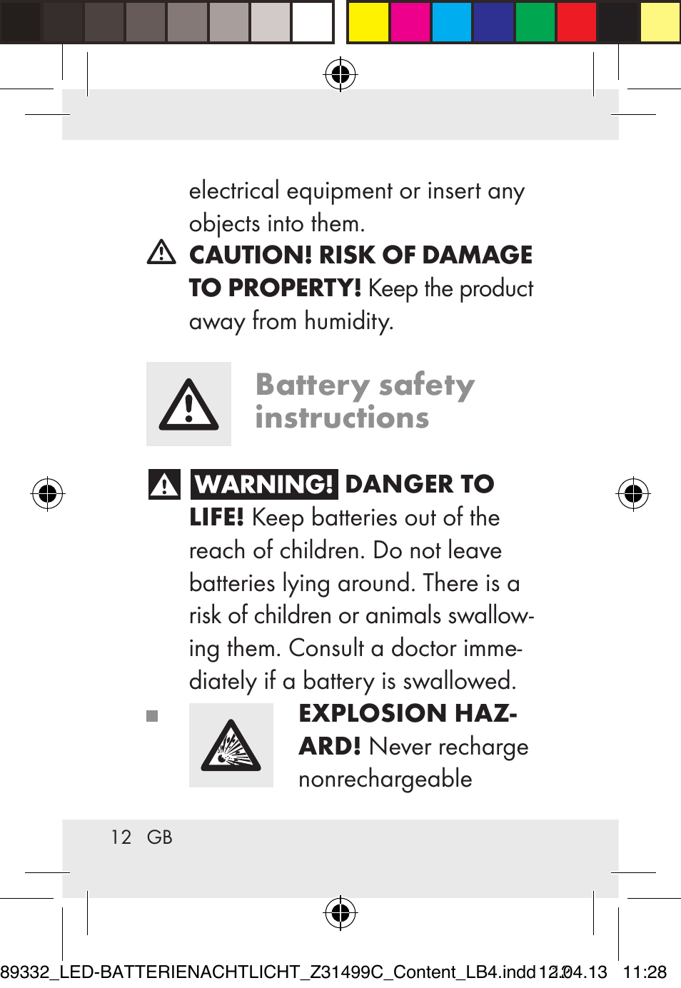 Battery safety instructions | Livarno Z31499C User Manual | Page 12 / 111