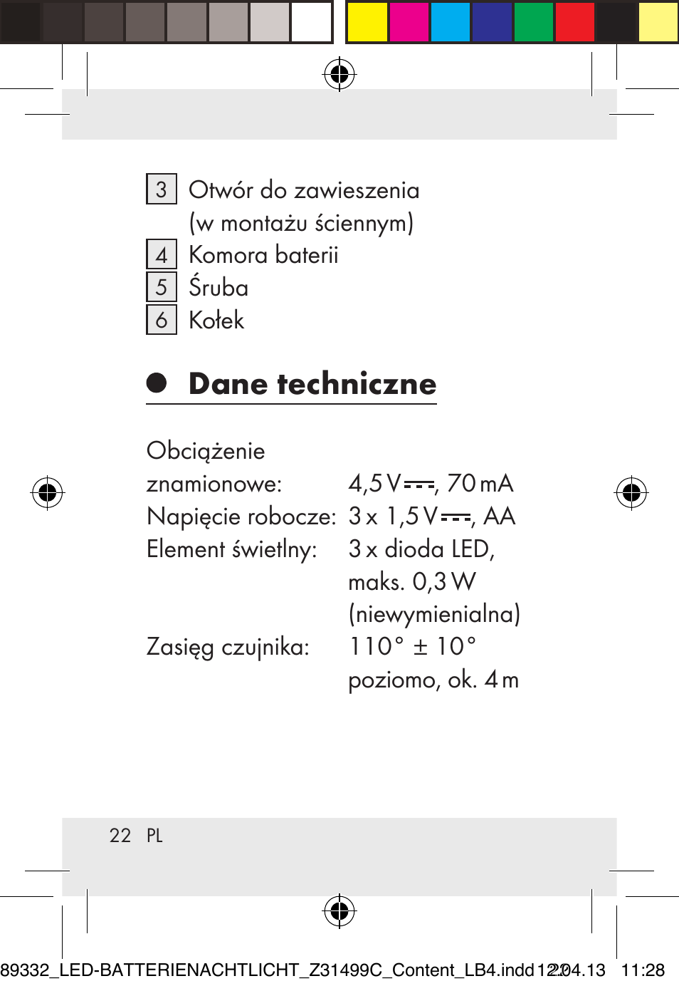 Dane techniczne | Livarno Z31499C User Manual | Page 22 / 111