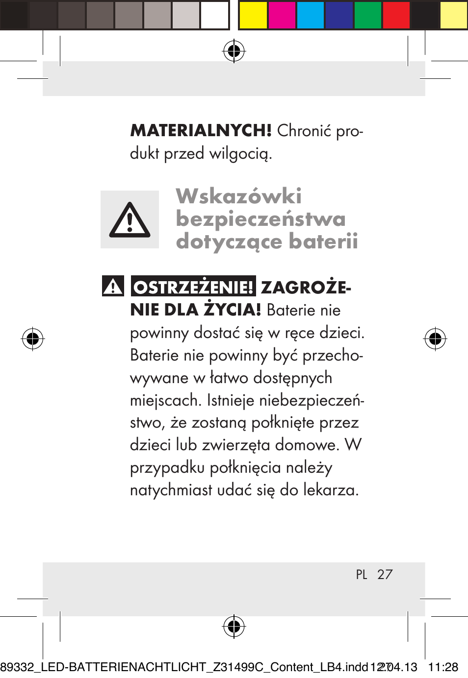 Wskazówki bezpieczeństwa dotyczące baterii | Livarno Z31499C User Manual | Page 27 / 111