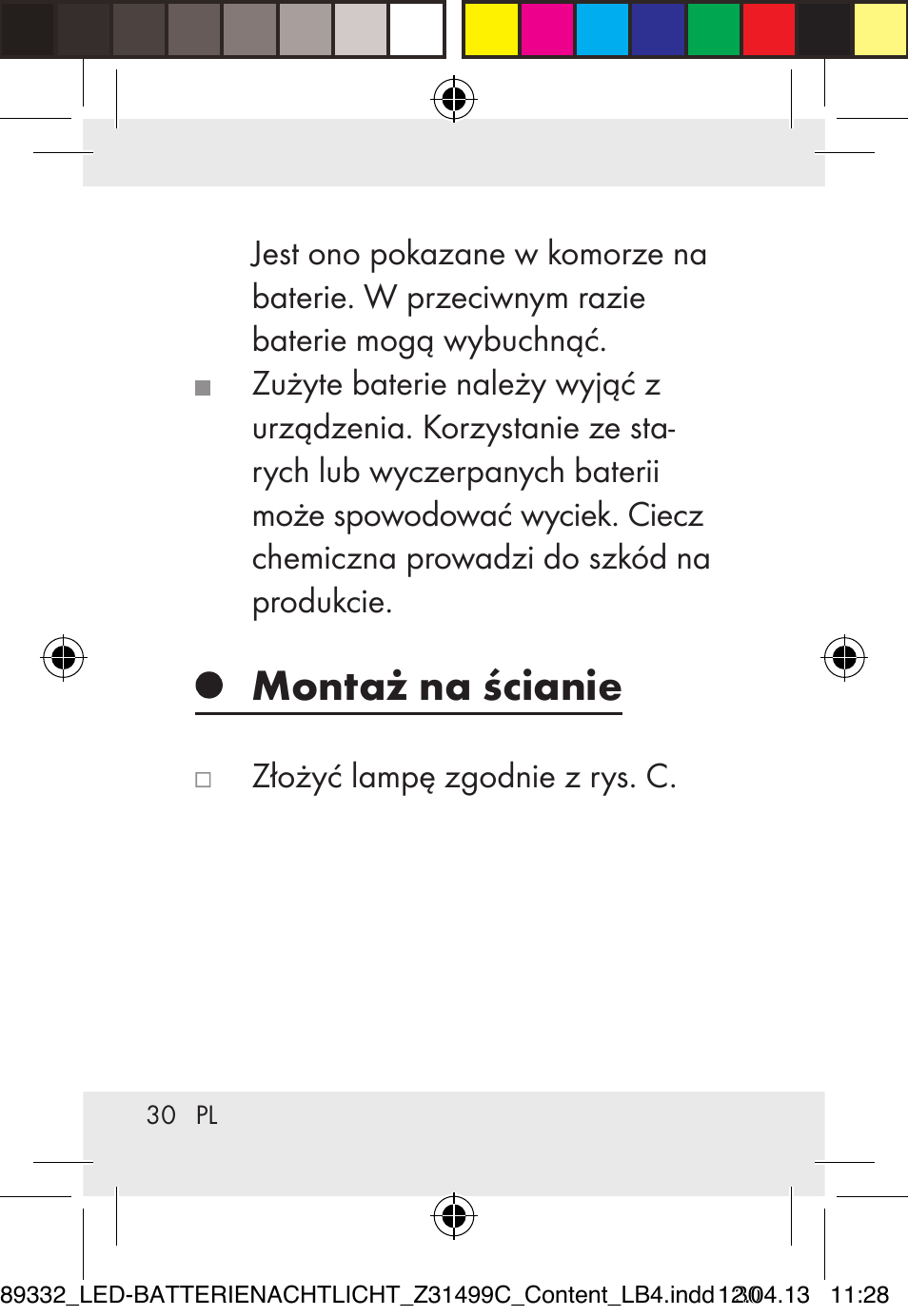 Montaż na ścianie | Livarno Z31499C User Manual | Page 30 / 111