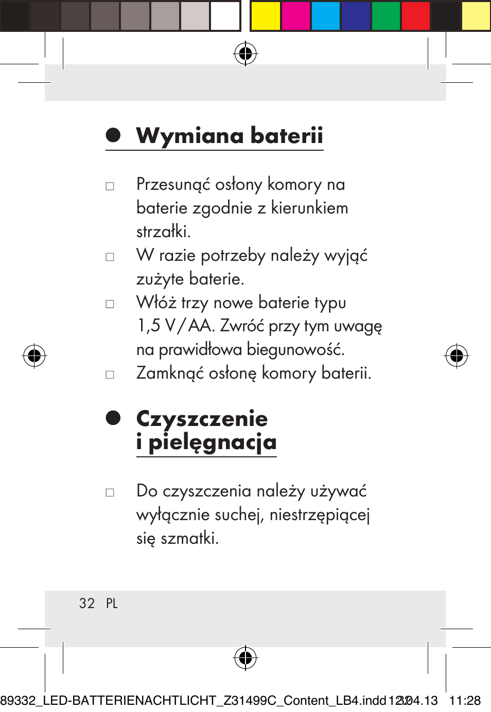 Wymiana baterii, Czyszczenie i pielęgnacja | Livarno Z31499C User Manual | Page 32 / 111