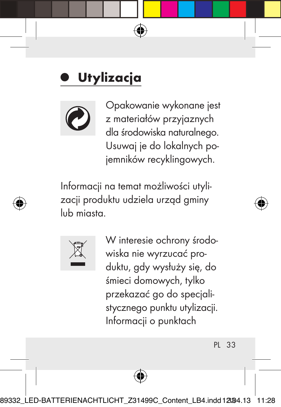 Utylizacja | Livarno Z31499C User Manual | Page 33 / 111