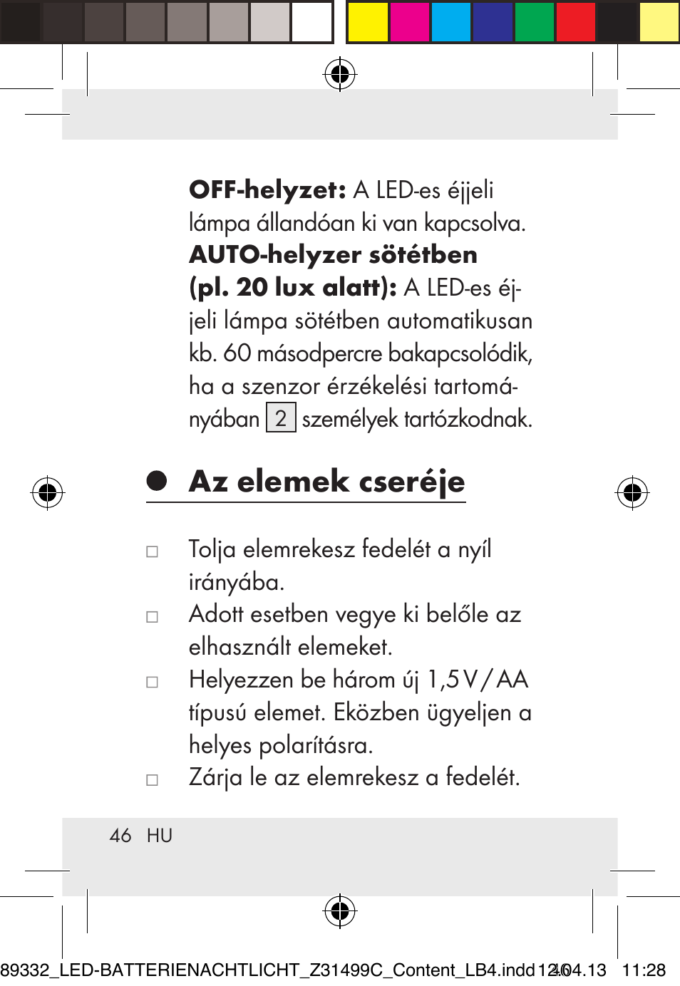 Az elemek cseréje | Livarno Z31499C User Manual | Page 46 / 111