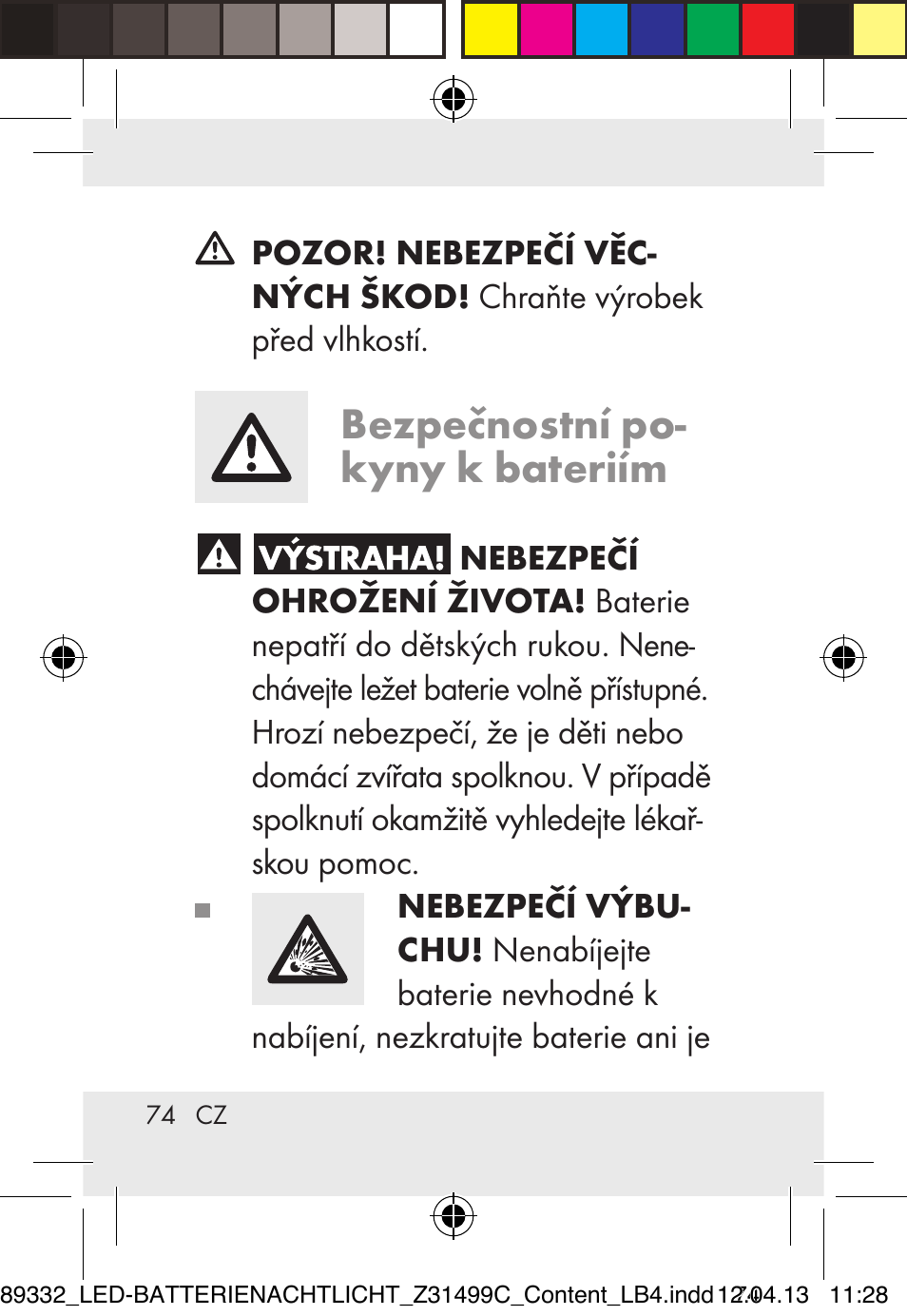 Bezpečnostní po- kyny k bateriím | Livarno Z31499C User Manual | Page 74 / 111