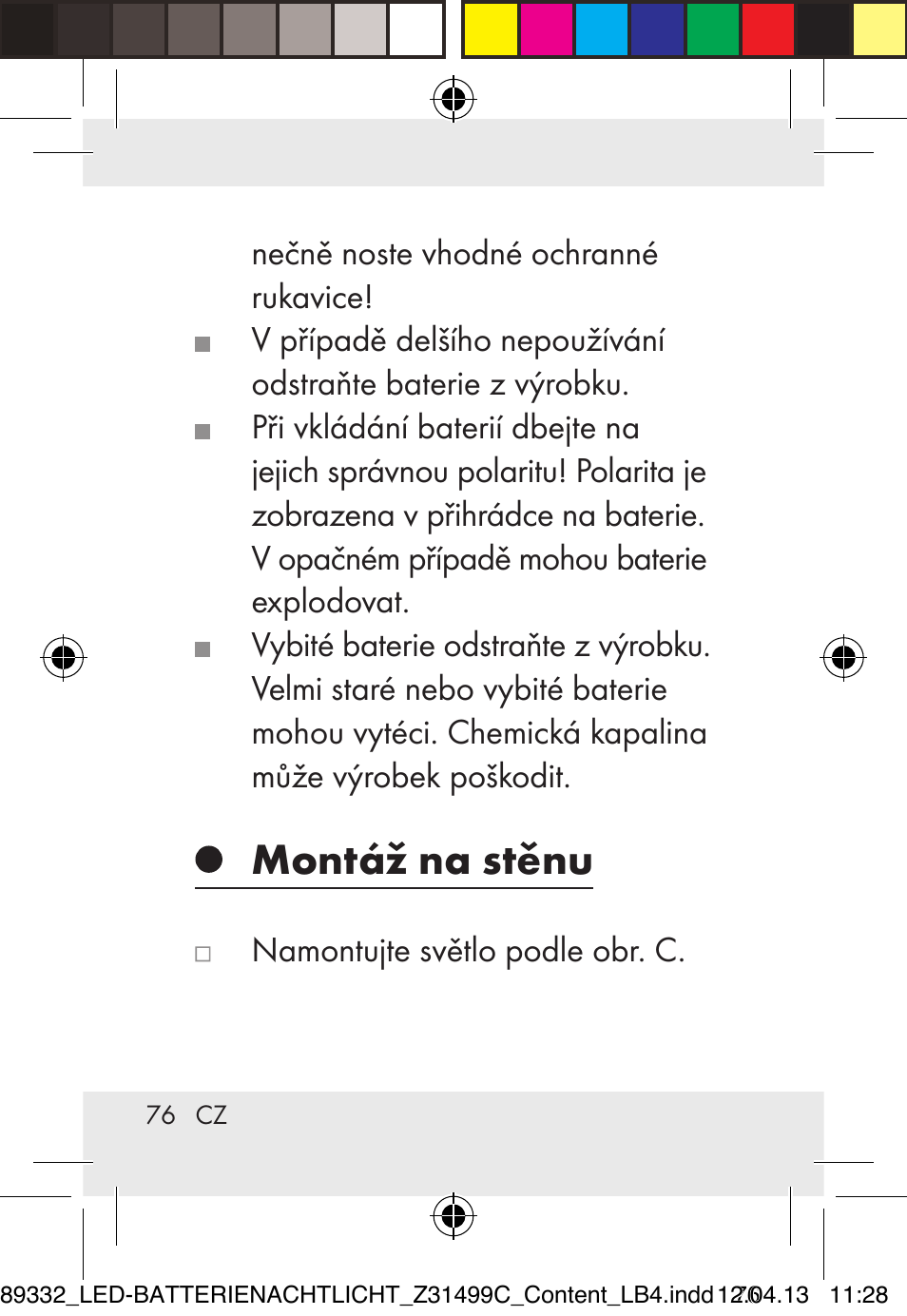 Montáž na stěnu | Livarno Z31499C User Manual | Page 76 / 111