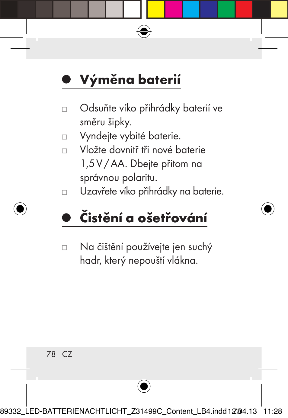 Výměna baterií, Čistění a ošetřování | Livarno Z31499C User Manual | Page 78 / 111