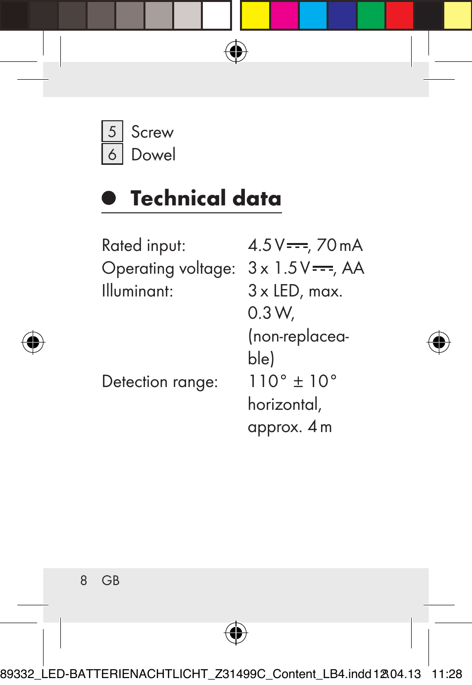 Technical data | Livarno Z31499C User Manual | Page 8 / 111