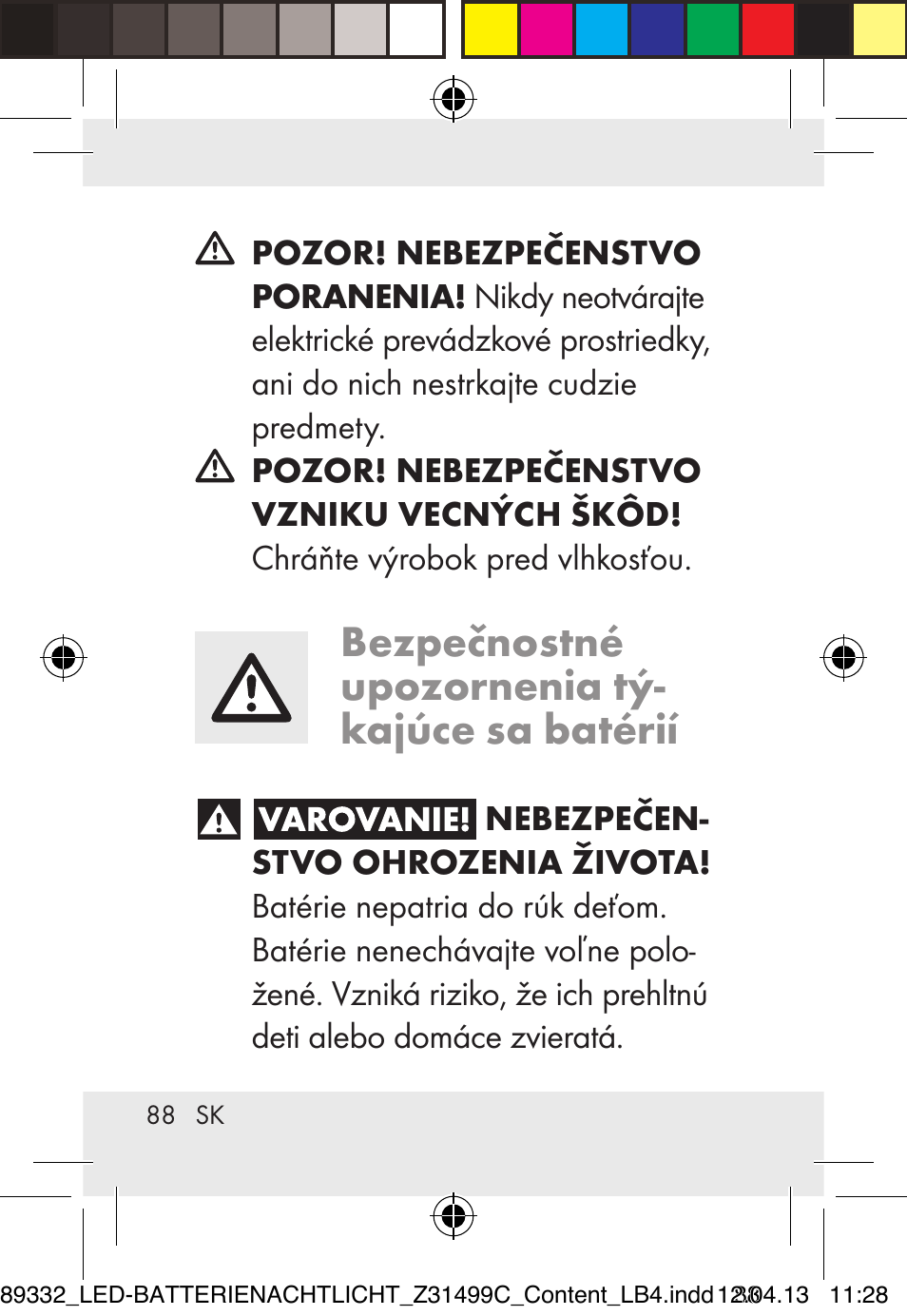 Bezpečnostné upozornenia tý- kajúce sa batérií | Livarno Z31499C User Manual | Page 88 / 111