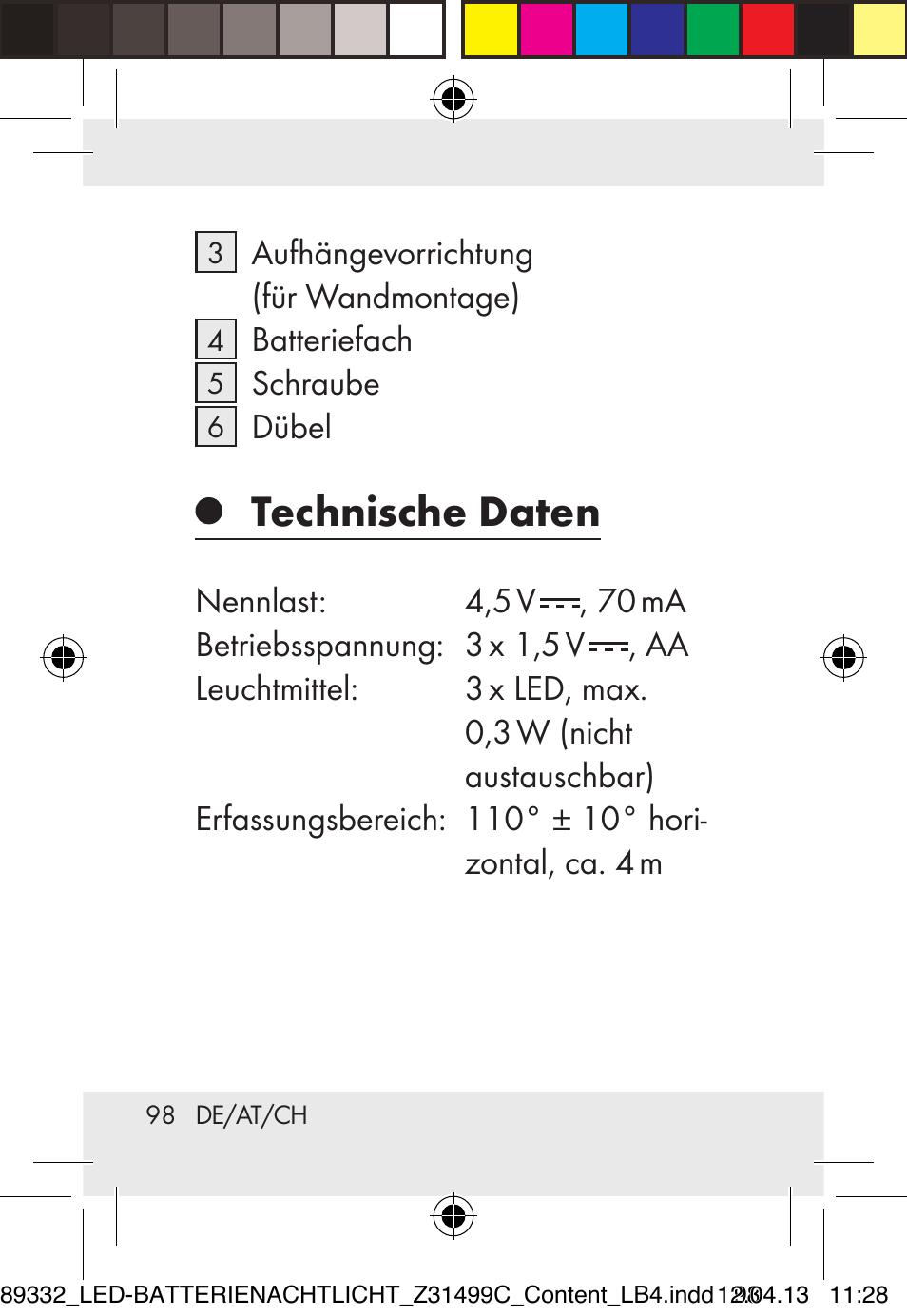 Technische daten | Livarno Z31499C User Manual | Page 98 / 111