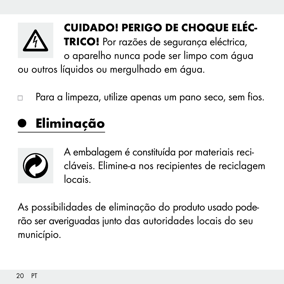 Eliminação | Livarno Z31503-BS User Manual | Page 20 / 40