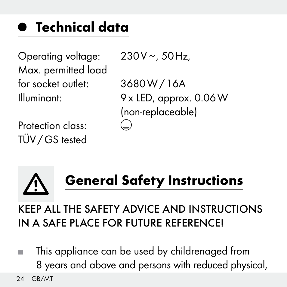 Technical data, General safety instructions | Livarno Z31503-BS User Manual | Page 24 / 40