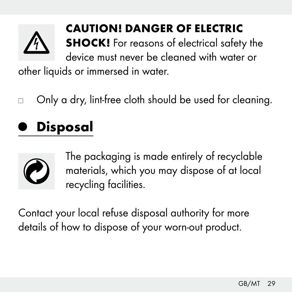 Disposal | Livarno Z31503-BS User Manual | Page 29 / 40