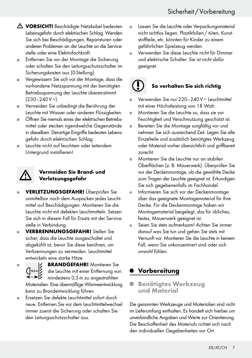 Vorbereitung, Benötigtes werkzeug und material, Sicherheit / vorbereitung | Vorbereitung benötigtes werkzeug und material | Livarno 6460–186L User Manual | Page 6 / 28