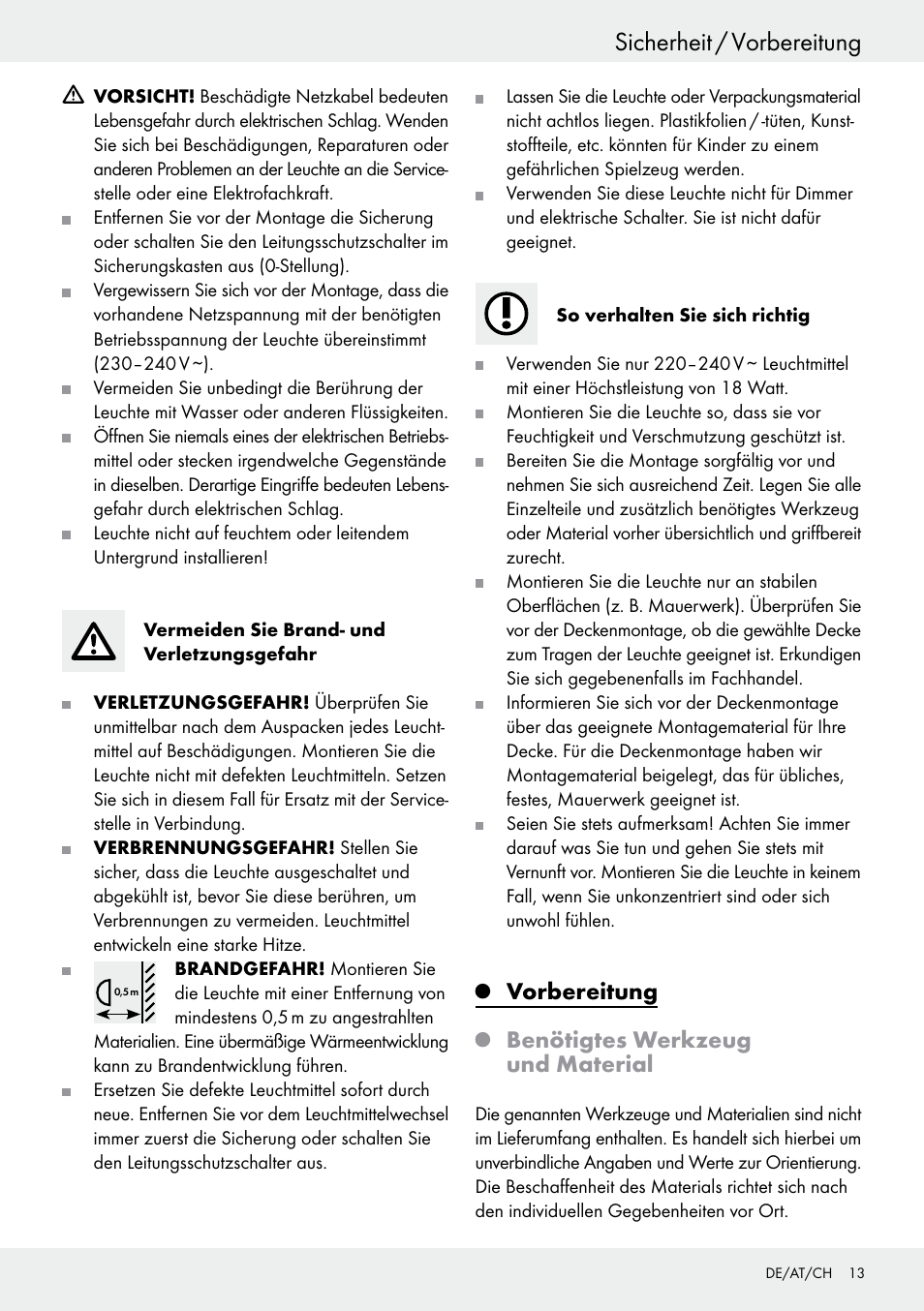 Vorbereitung, Benötigtes werkzeug und material, Sicherheit / vorbereitung | Vorbereitung benötigtes werkzeug und material | Livarno 6460–186L User Manual | Page 12 / 24