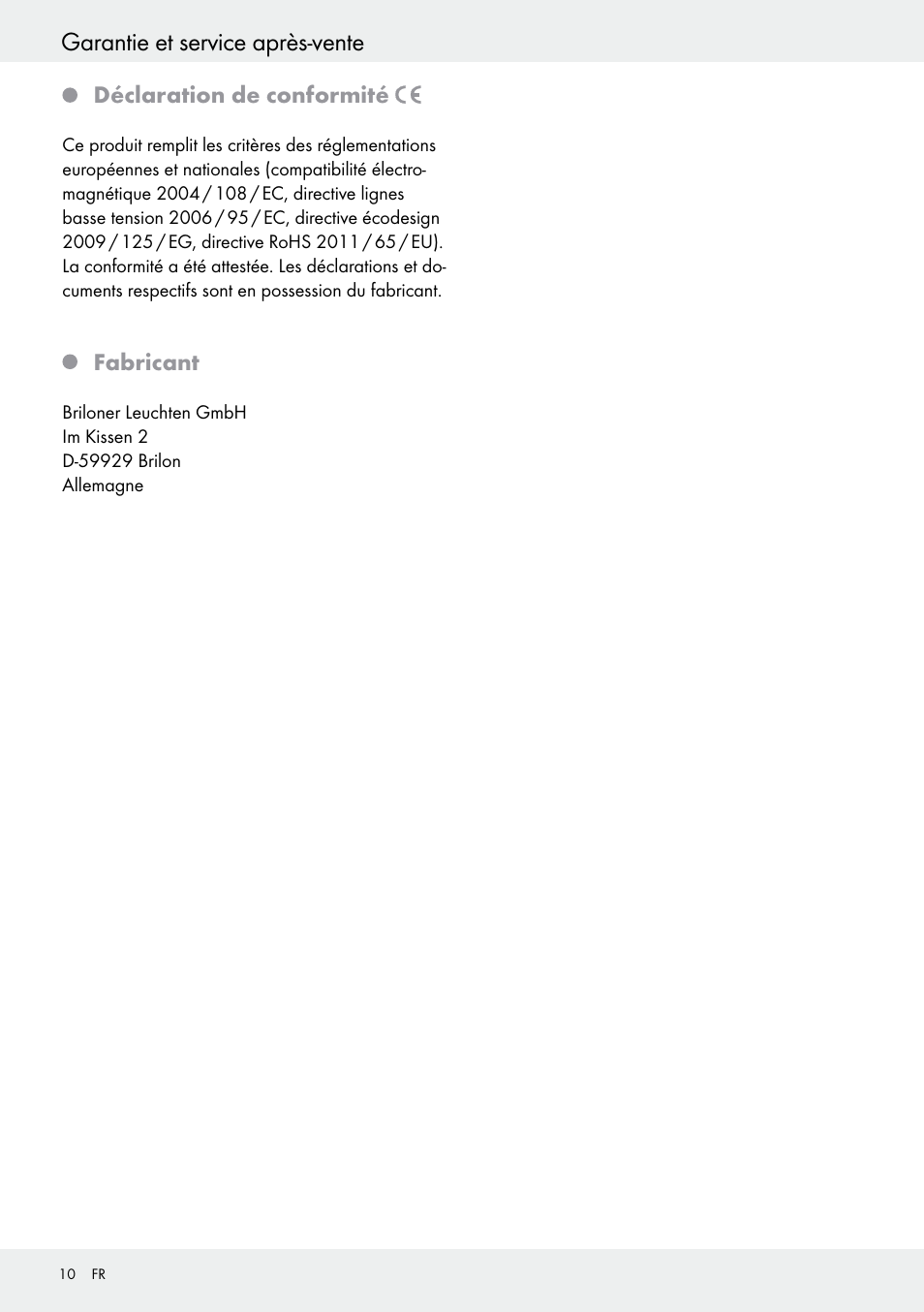 Déclaration de conformité, Fabricant, Garantie et service après-vente | Livarno 6460–186L User Manual | Page 9 / 24