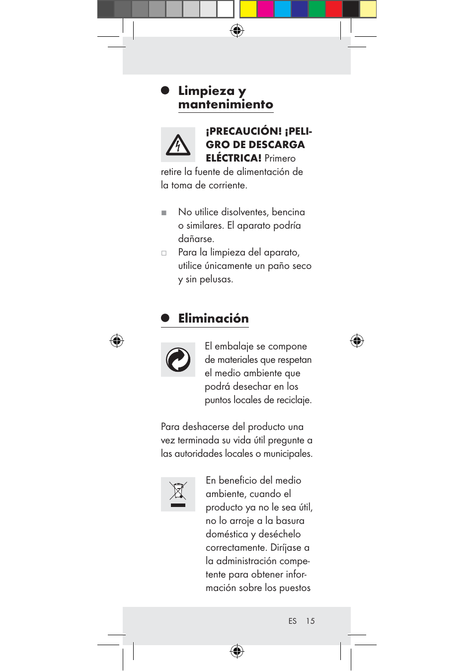 Limpieza y mantenimiento, Eliminación | Livarno Z31282-BS User Manual | Page 15 / 55