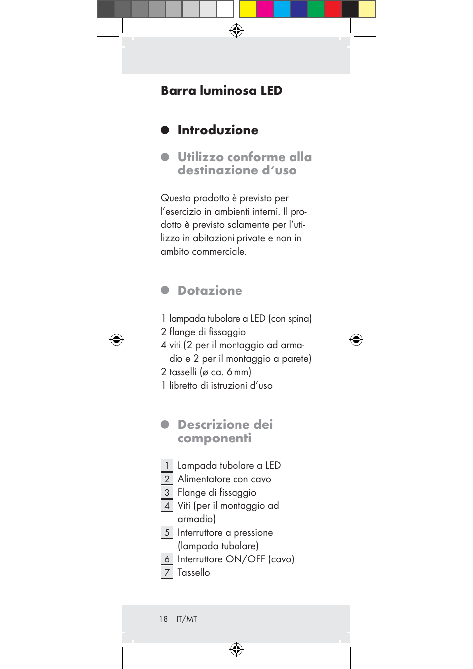 Barra luminosa led introduzione, Utilizzo conforme alla destinazione d‘uso, Dotazione | Descrizione dei componenti | Livarno Z31282-BS User Manual | Page 18 / 55