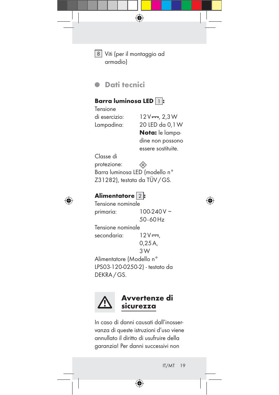 Dati tecnici, Avvertenze di sicurezza | Livarno Z31282-BS User Manual | Page 19 / 55