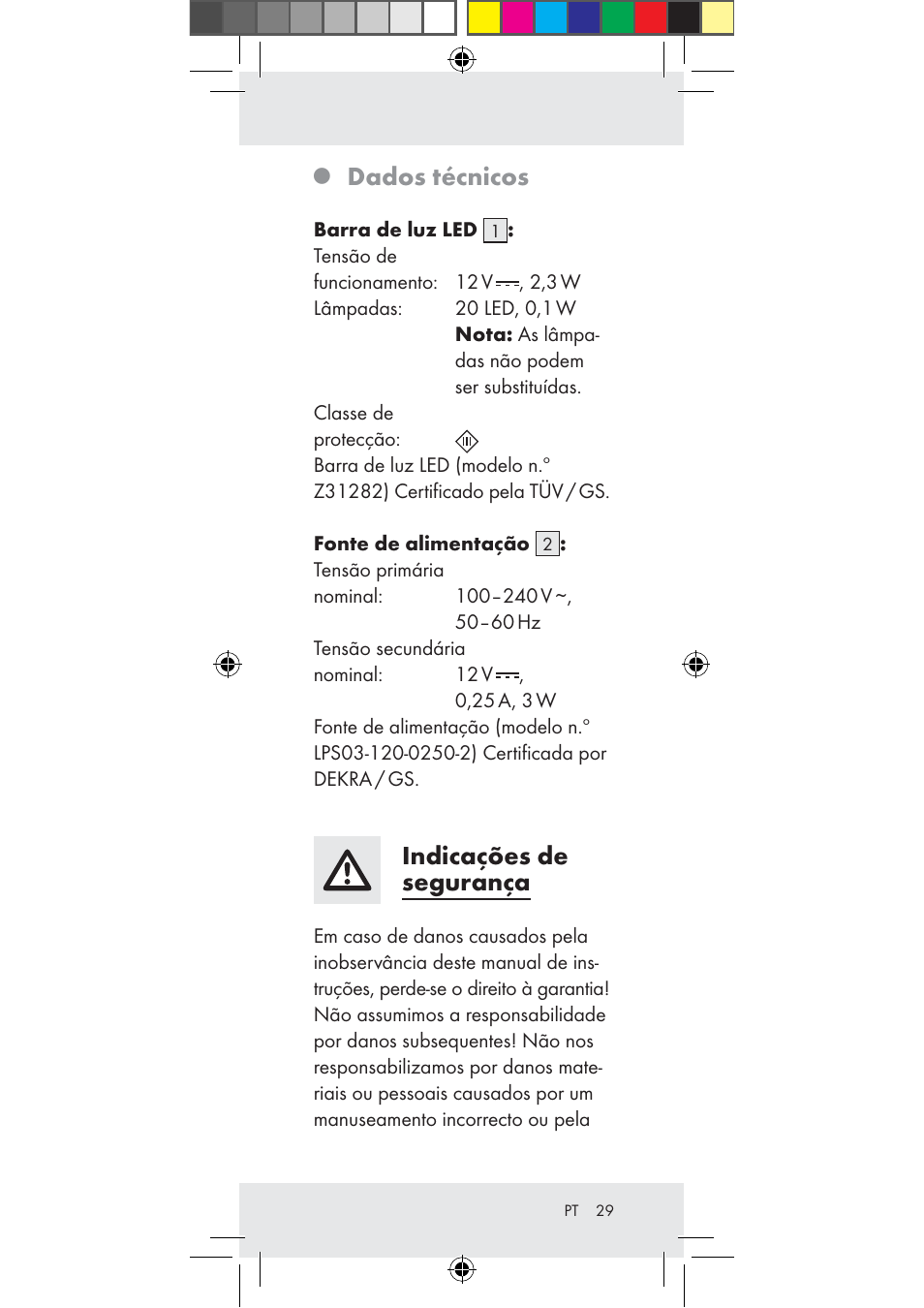 Dados técnicos, Indicações de segurança | Livarno Z31282-BS User Manual | Page 29 / 55