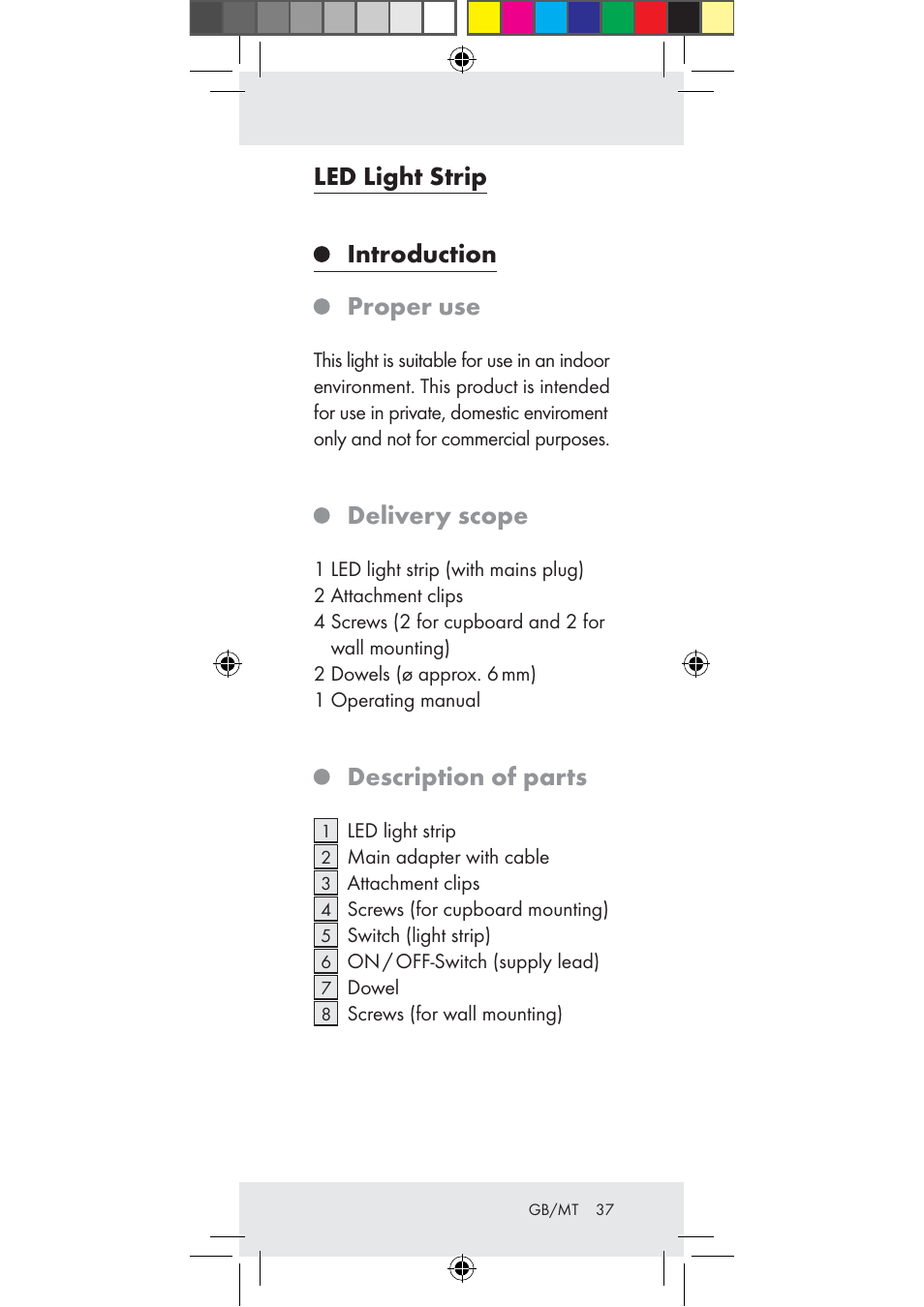 Led light strip, Introduction, Proper use | Delivery scope, Description of parts | Livarno Z31282-BS User Manual | Page 37 / 55