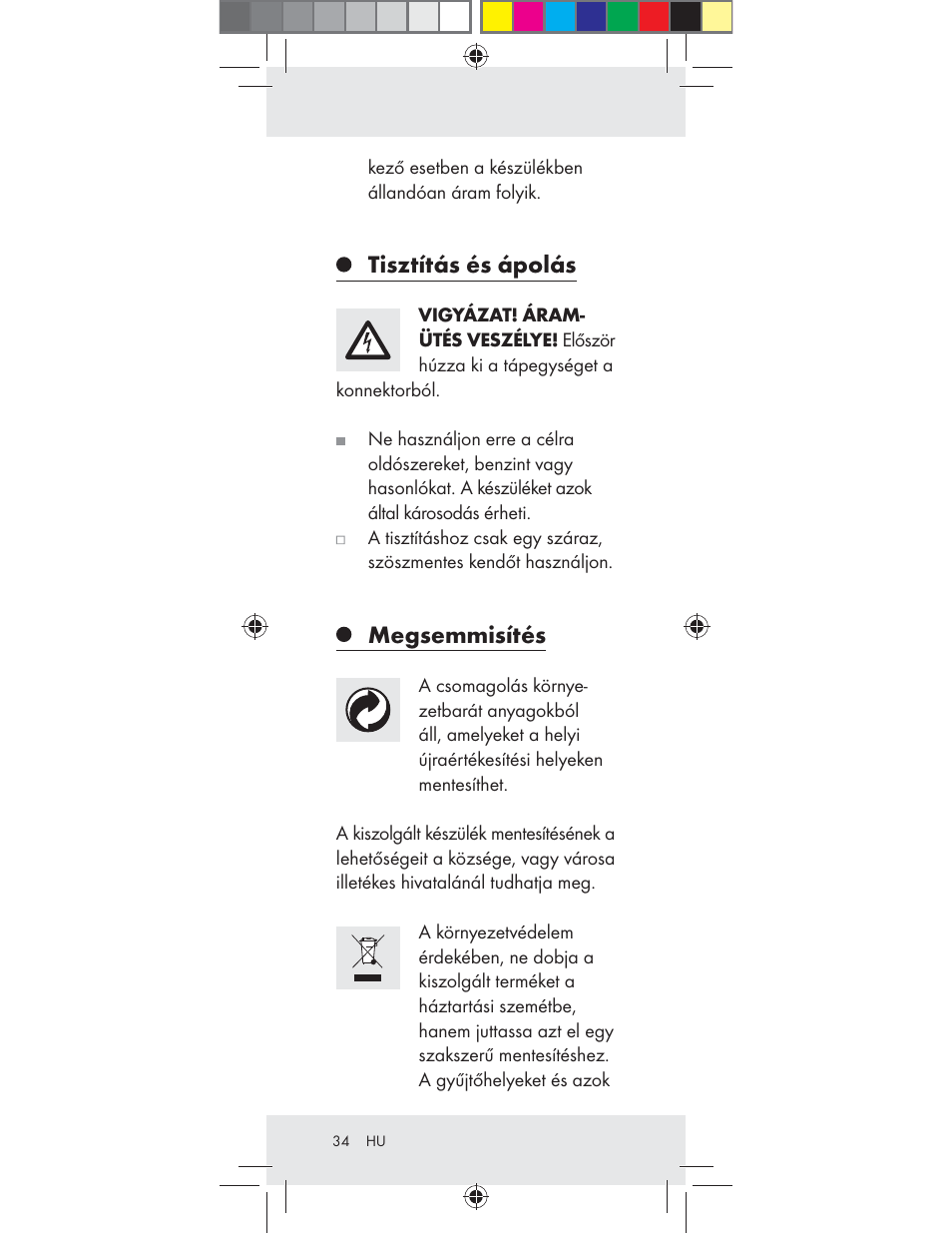 Tisztítás és ápolás, Megsemmisítés | Livarno Z31282-BS User Manual | Page 34 / 75