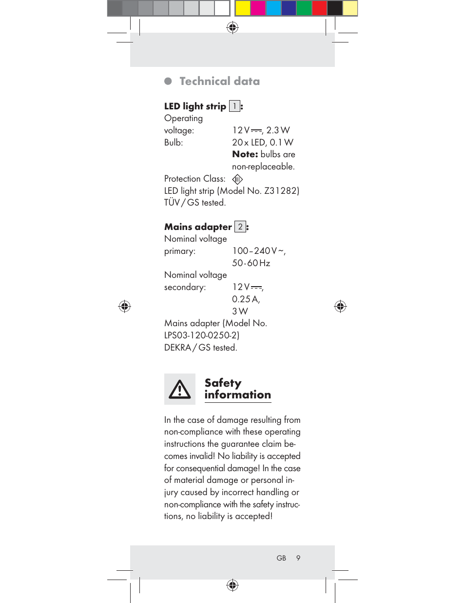 Technical data, Safety information | Livarno Z31282-BS User Manual | Page 9 / 75