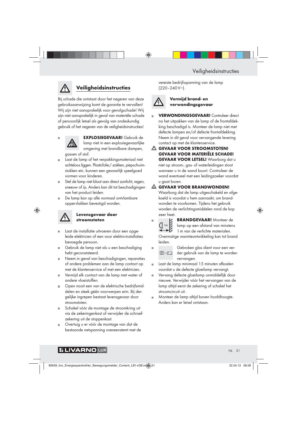 Veiligheidsinstructies | Livarno ENERGY-SAVING SPOTLIGHT User Manual | Page 31 / 45