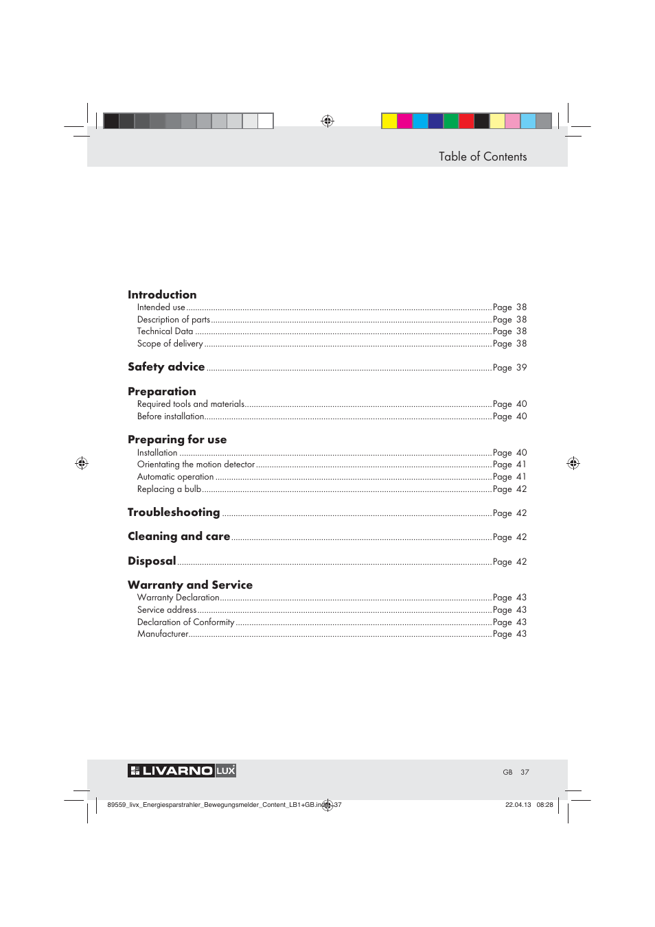 Livarno ENERGY-SAVING SPOTLIGHT User Manual | Page 37 / 45