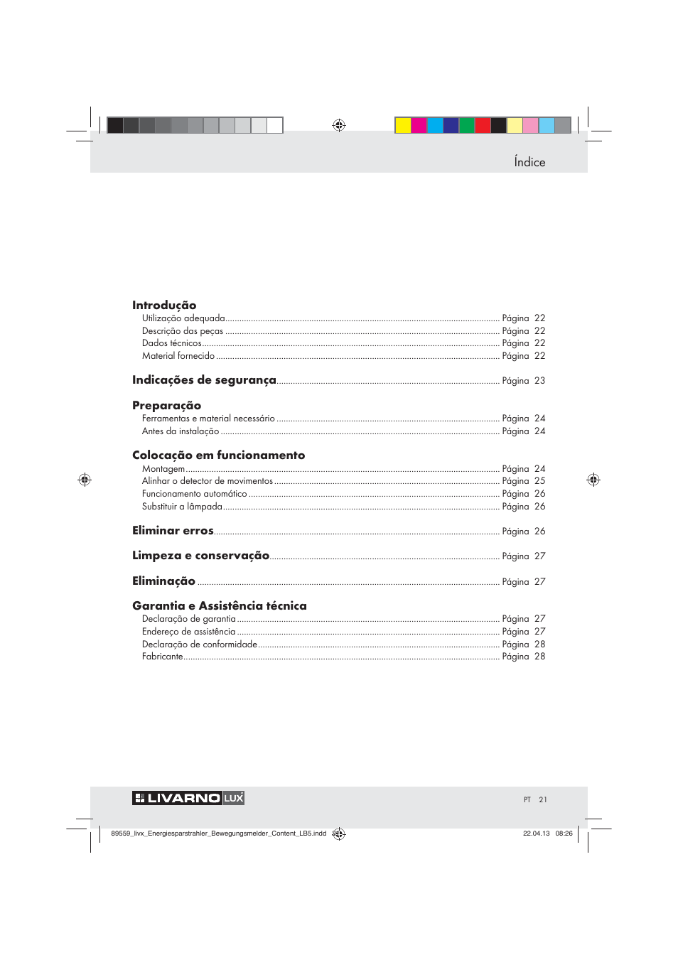 Índice | Livarno ENERGY-SAVING SPOTLIGHT User Manual | Page 21 / 45