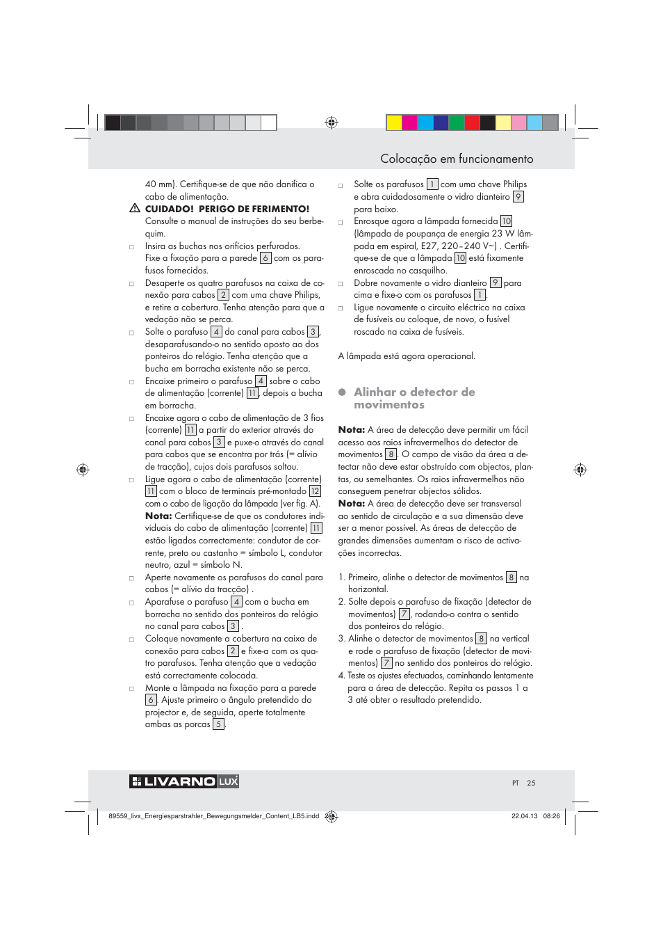 Colocação em funcionamento, Alinhar o detector de movimentos | Livarno ENERGY-SAVING SPOTLIGHT User Manual | Page 25 / 45