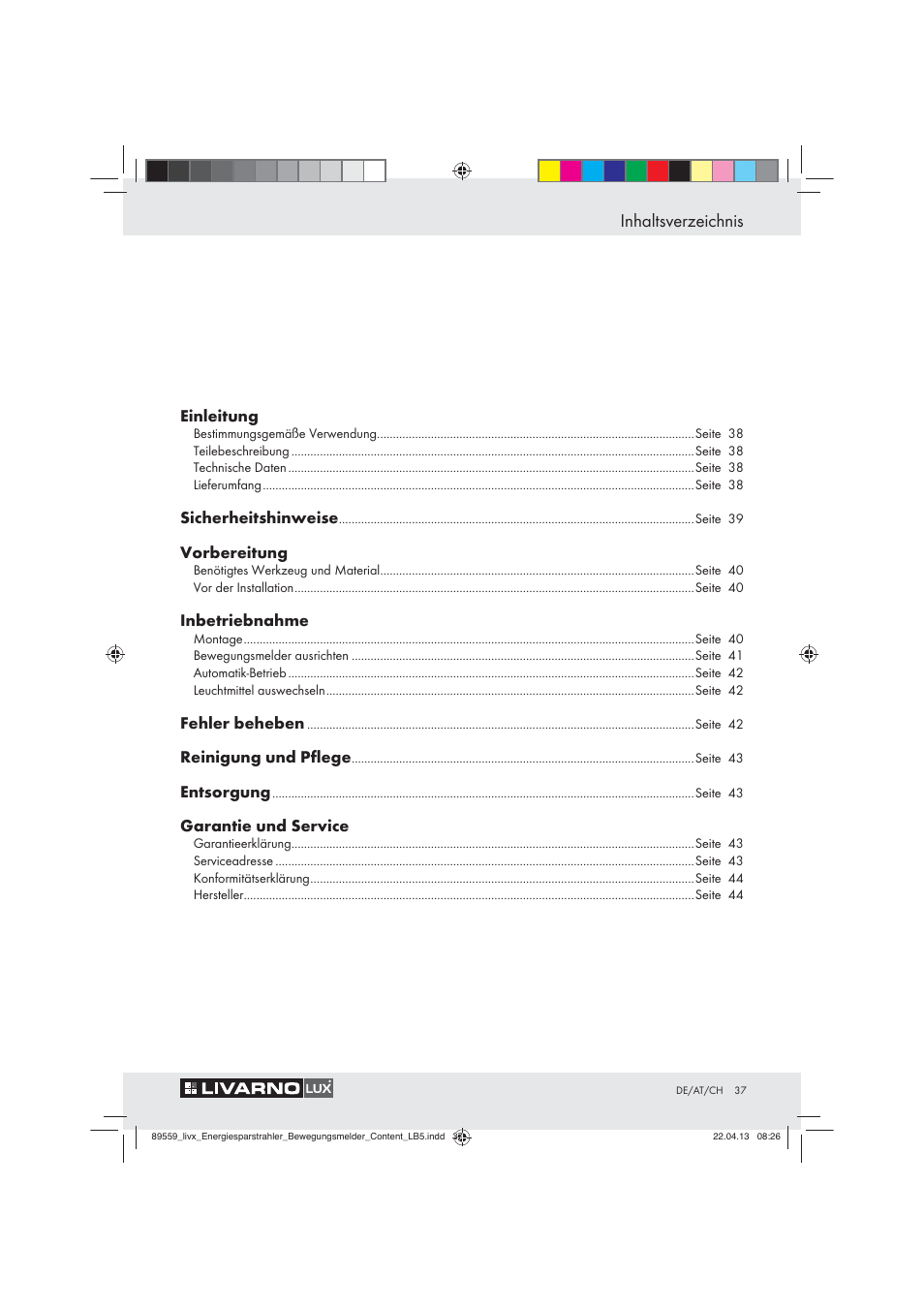 Livarno ENERGY-SAVING SPOTLIGHT User Manual | Page 37 / 45