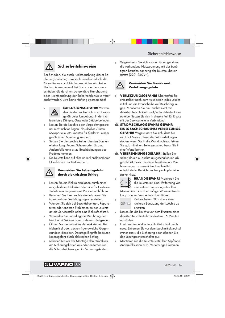 Sicherheitshinweise | Livarno ENERGY-SAVING SPOTLIGHT User Manual | Page 55 / 61