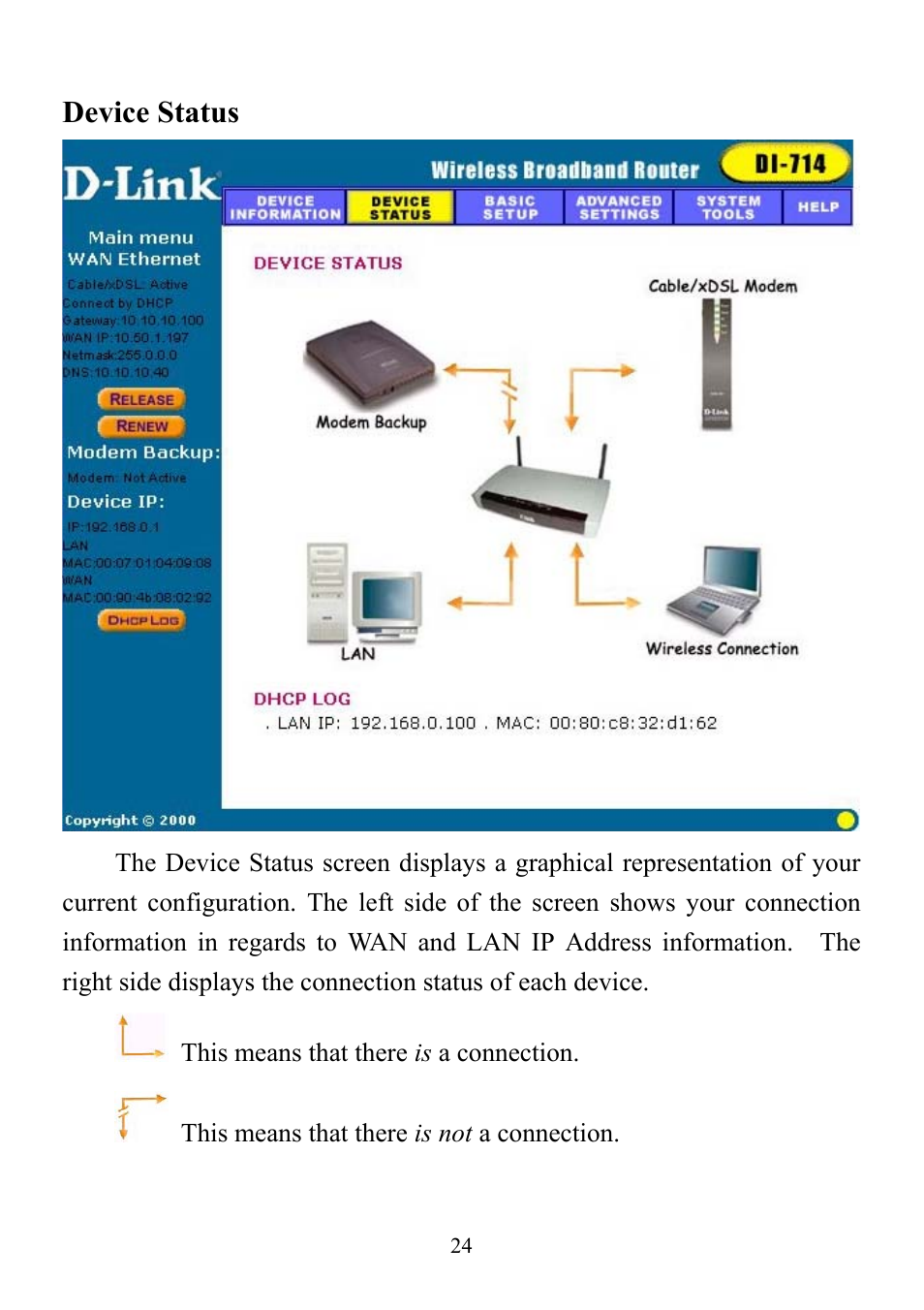 Device status | D-Link DI-714 User Manual | Page 24 / 58