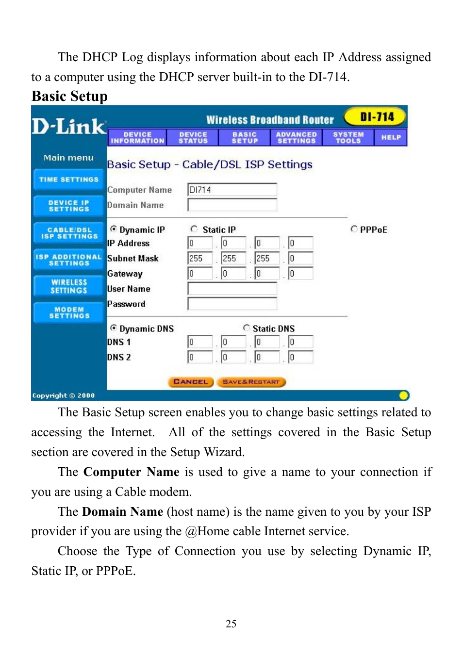 Basic setup | D-Link DI-714 User Manual | Page 25 / 58