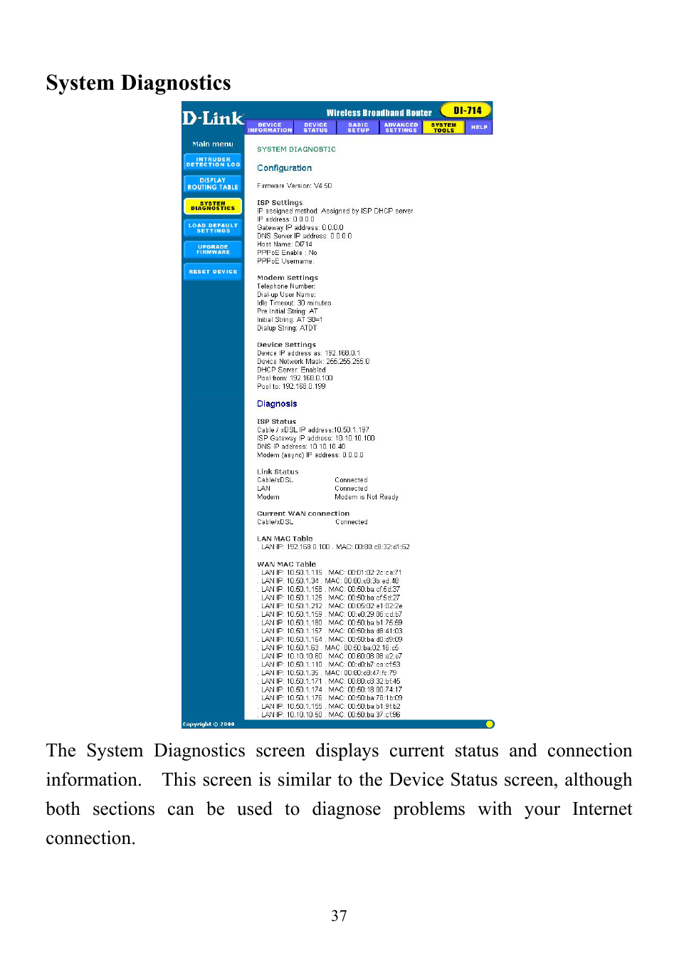 System diagnostics | D-Link DI-714 User Manual | Page 37 / 58