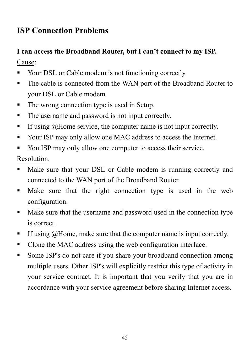 Isp connection problems | D-Link DI-714 User Manual | Page 45 / 58
