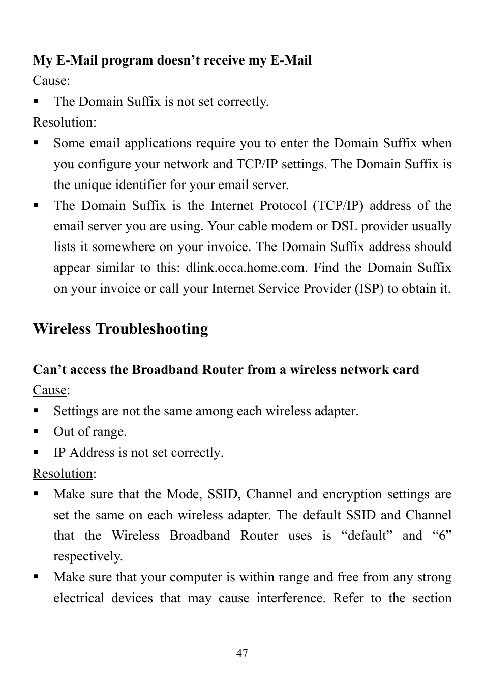 Wireless troubleshooting | D-Link DI-714 User Manual | Page 47 / 58