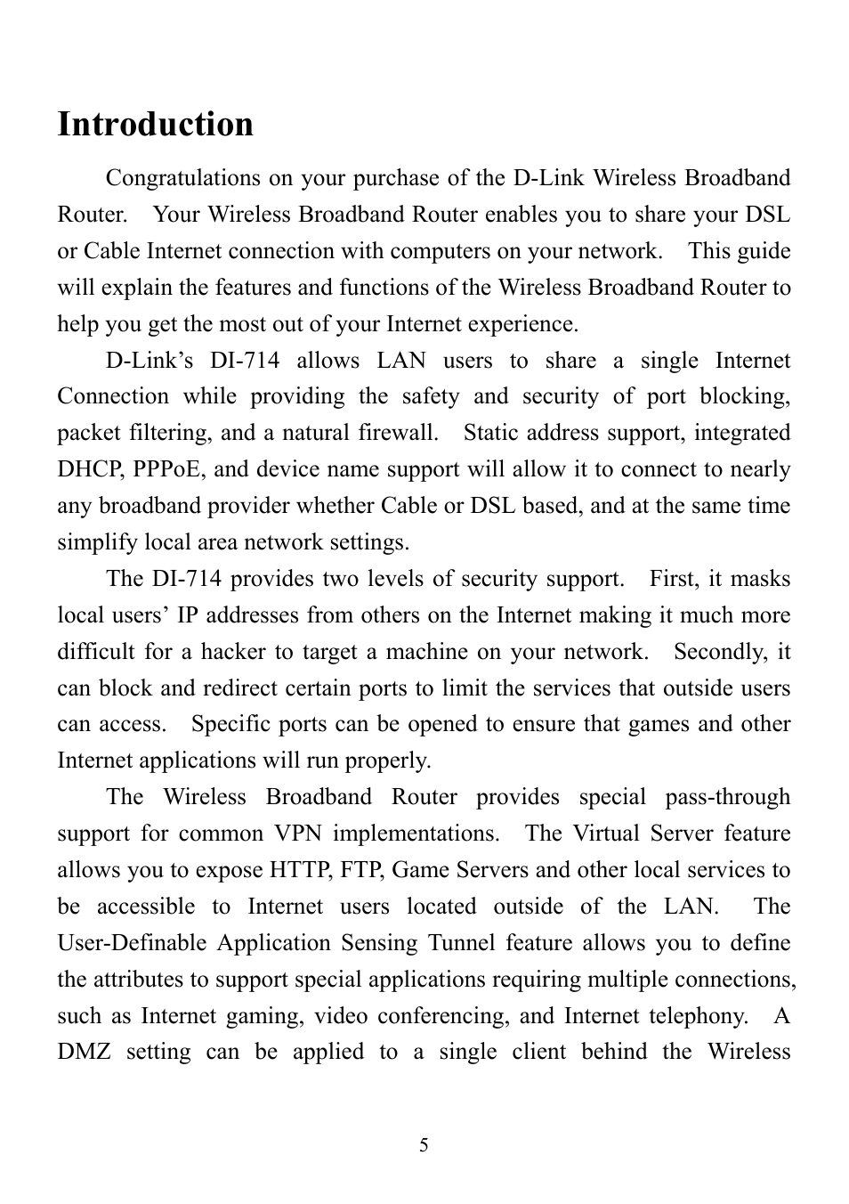 Introduction | D-Link DI-714 User Manual | Page 5 / 58